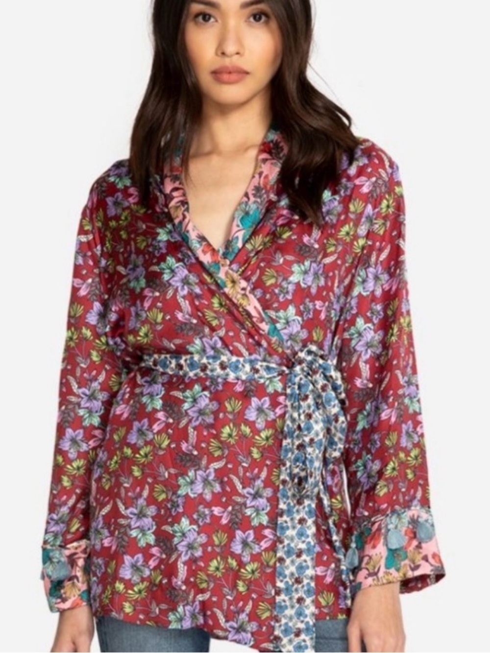 Johnny Was Jade Penny Floral Silk Kimono Cardigan S